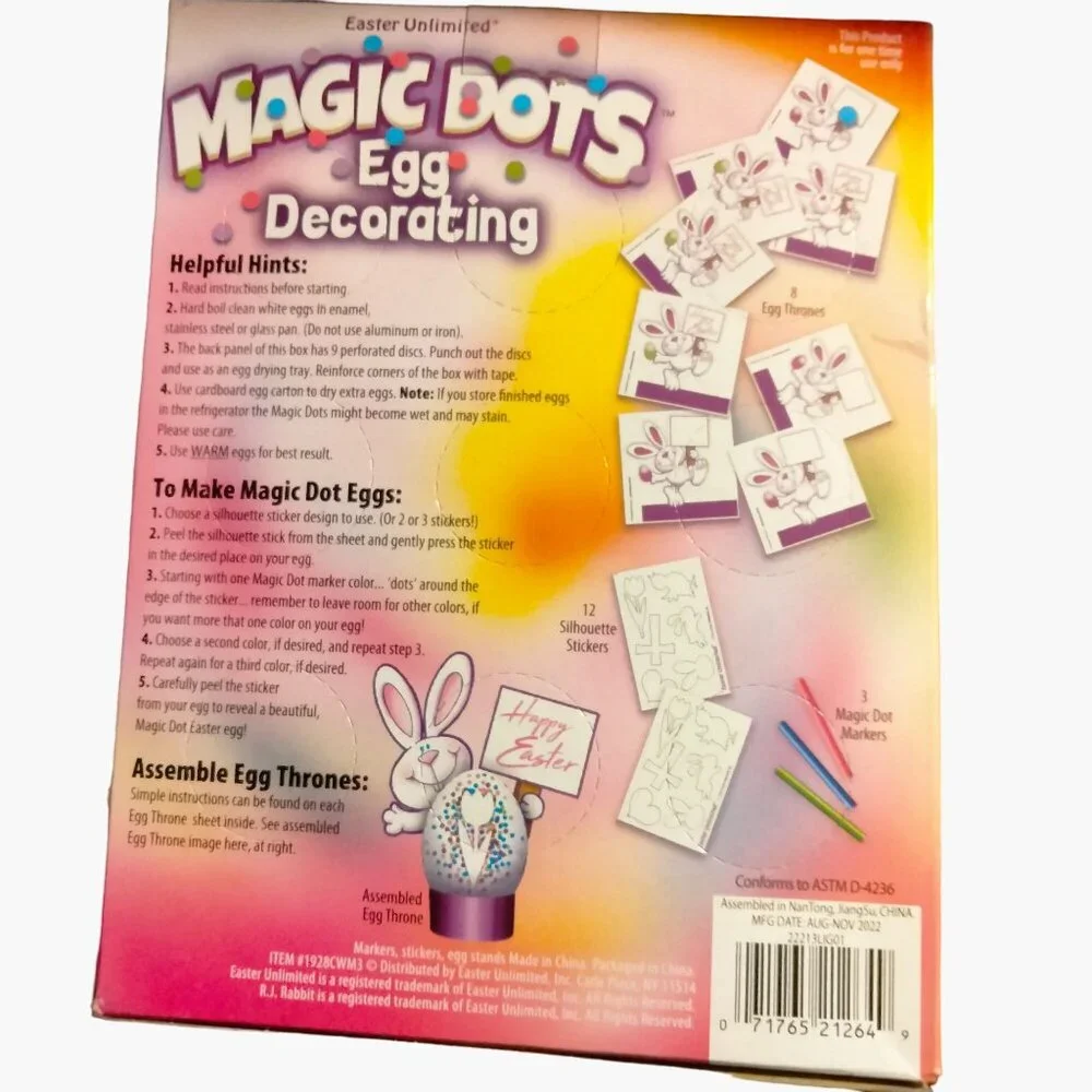 Easter Unlimited Egg Decorating Magic Dots NO Dye R J Rabbit Egg Stickers